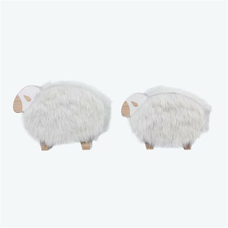 YOUNGS Wood Sheep & Faux Fur Cover Tabletop Decor Set - 2 Piece 72247